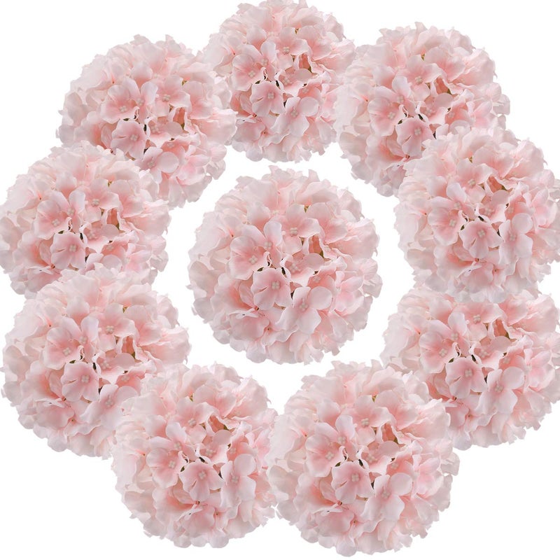 Flojery Silk Hydrangea Heads Artificial Flowers Heads with Stems for Home Wedding Decor Pack of 10 (Baby Pink) - Image 1